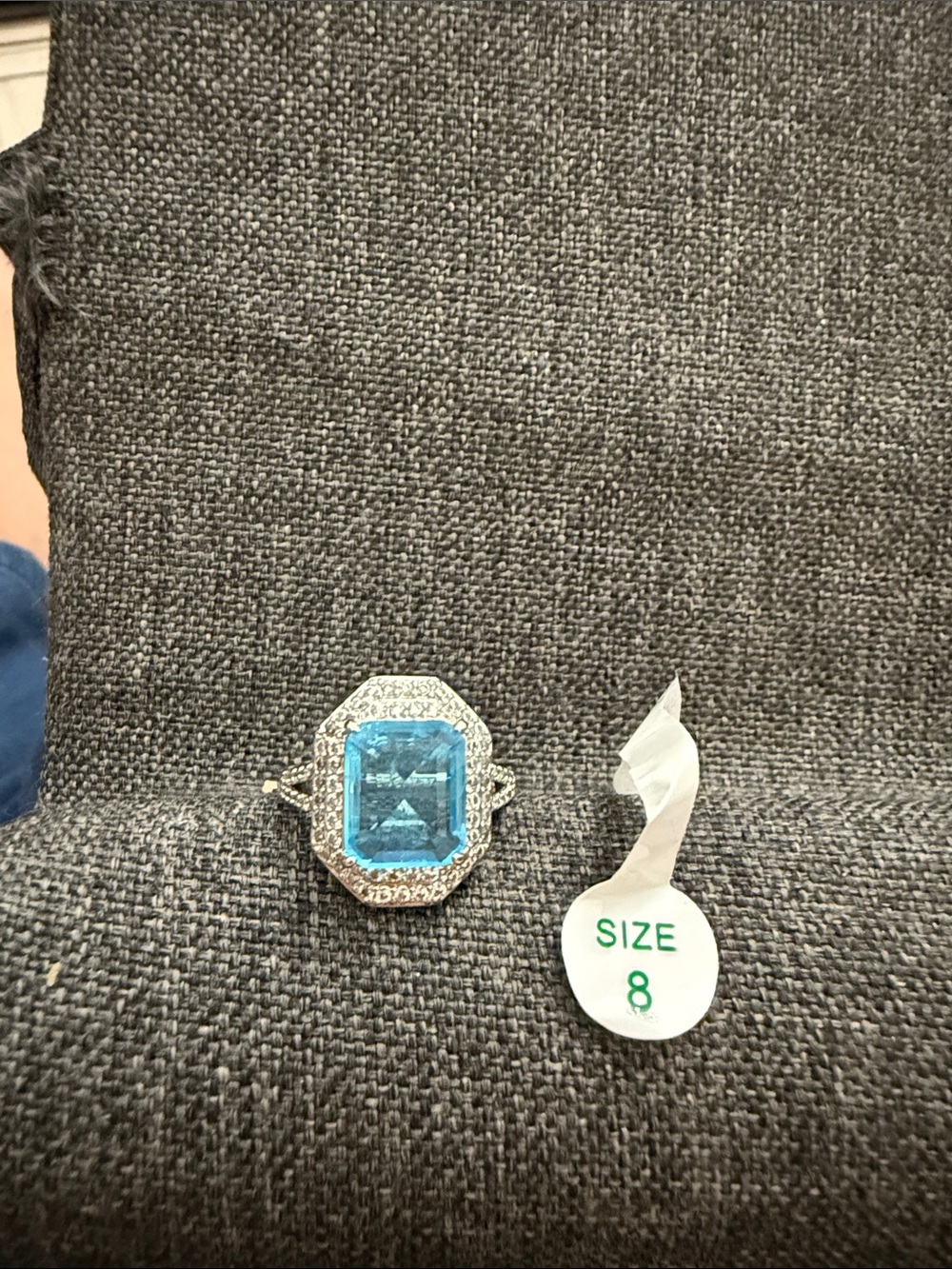 Bomb party OG Blue Emerald-Cut Halo Cocktail Ring - Size 8